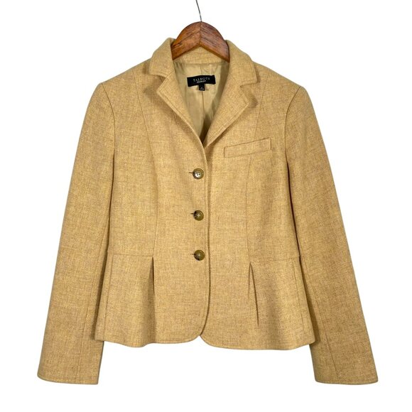 Talbots 100% Wool Tailored Blazer Jacket Butter Yellow / Camel Tan Tweed Size 6 - Picture 13 of 13